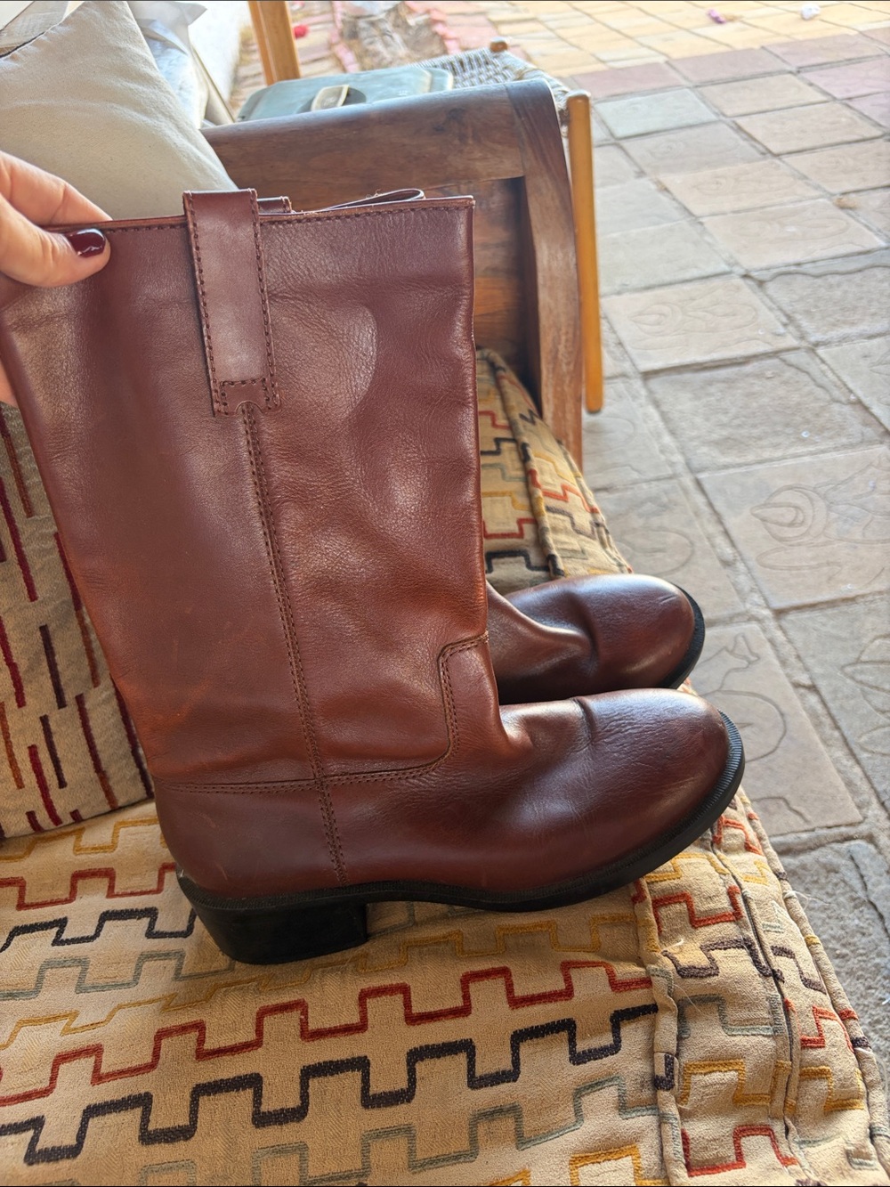 Zara Brown Leather Mid-Calf Pull-On Boots